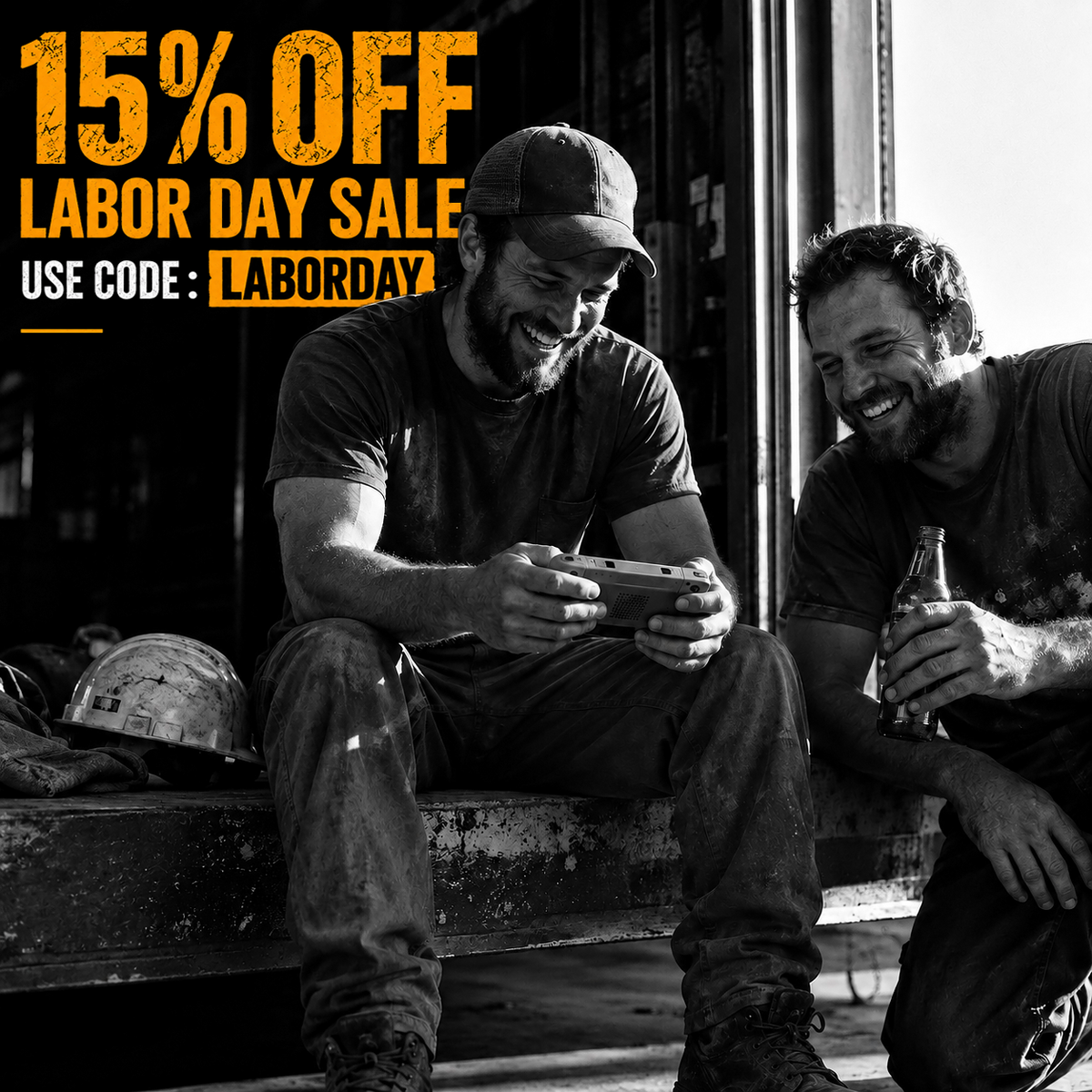 AISLPC Labor Day Sale blog cover featuring up to 15% off retro handheld game consoles with a work break gaming scene.