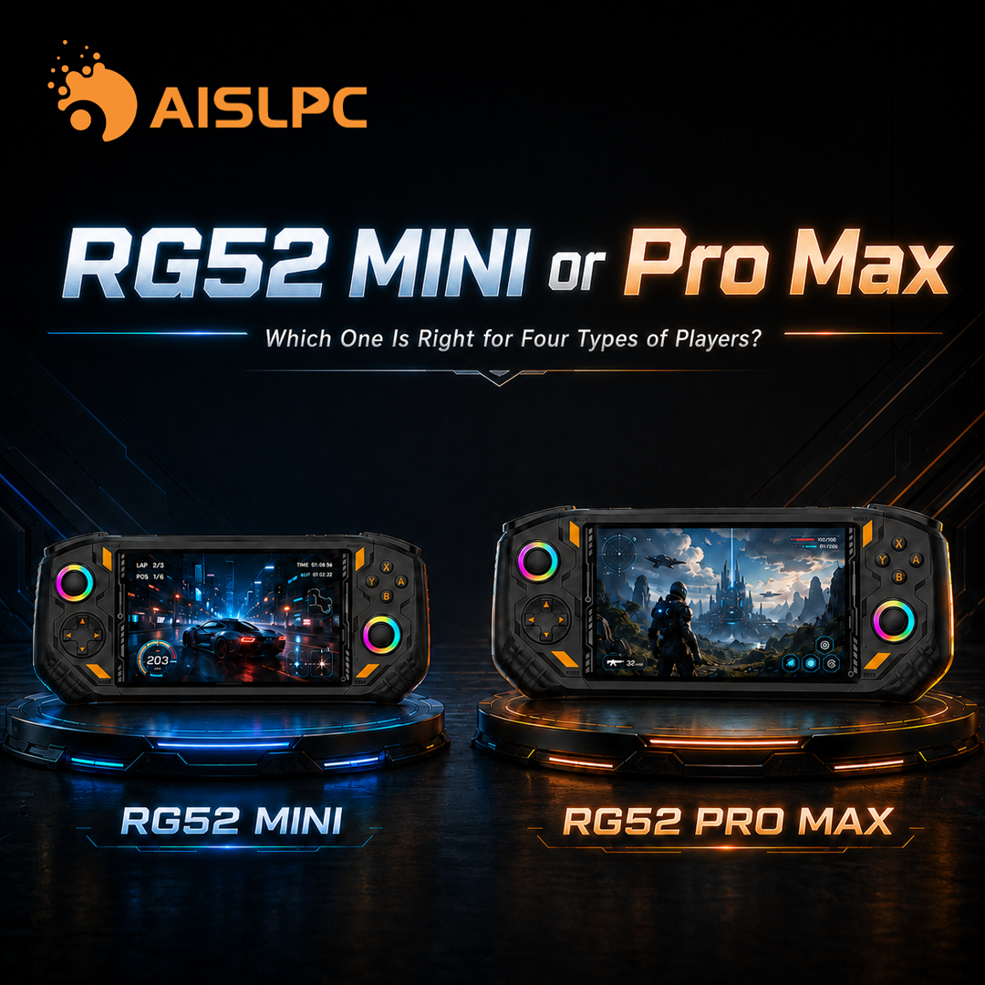 AISLPC RG52 MINI vs RG52 PRO MAX copertina del blog che mostra quale console portatile è adatta ai diversi tipi di giocatori.