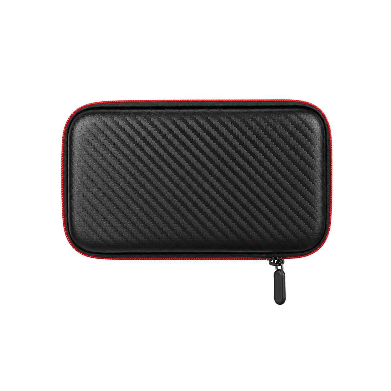 AISLPC GuardShell carrying case with a black carbon fiber texture, red trim, and zipper design for protecting and storing retro gaming handheld consoles.
