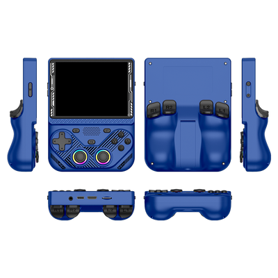 Blauer AISLPC RG43V PRO aus mehreren Perspektiven mit Vorder-, Rück-, Seiten-, Ober- und Unteransicht.